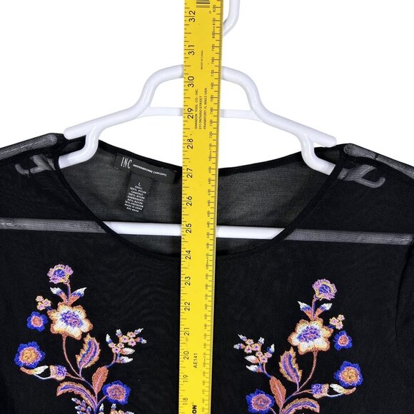 Inc NWT Womens L Sheer Mesh Top Black Floral Embroidered Y2K Witchy Whimsigoth - Picture 12 of 15